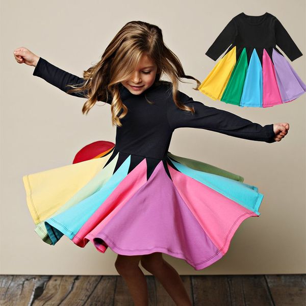 

Rainbow Baby Dress For Girl Clothes Printing Girls Princess Dresses Long Sleeve Autumn Winter Stripe Colorful Girls Party Dress