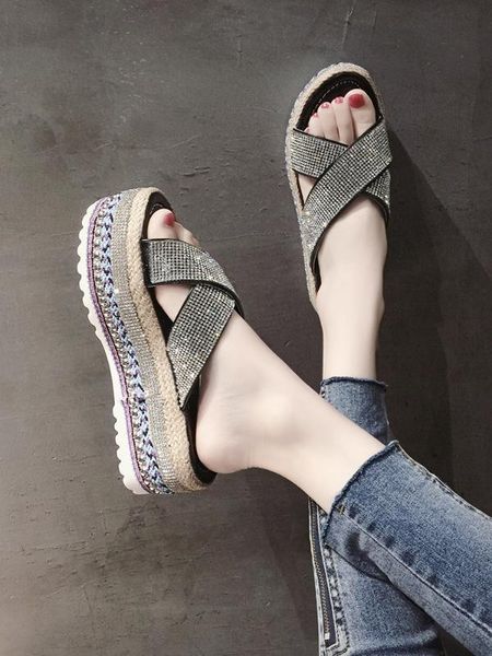 

female shoes slippers heels luxury slides platform summer woman shose women jelly flip flops 2020 high soft designer, Black