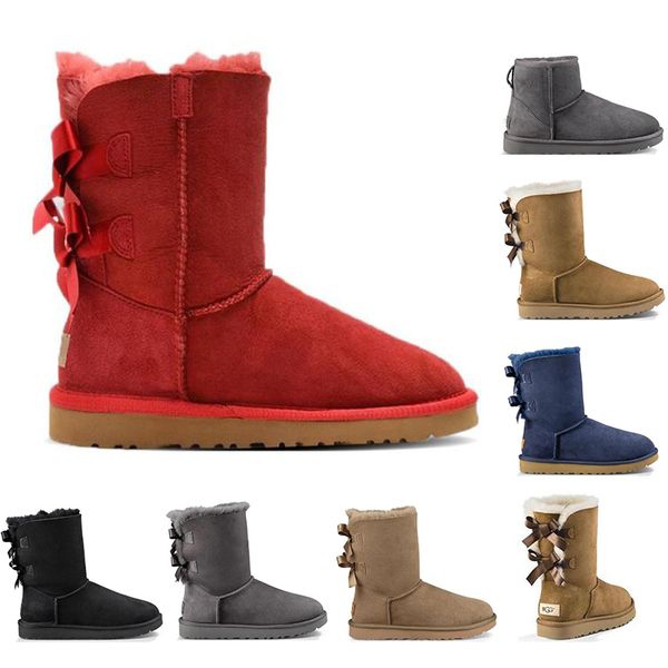 

2020 australia women girl classic snow boots ankle short bow fur boot for winter black chestnut women shoes eur 36-41 fashion outdoor, White;red