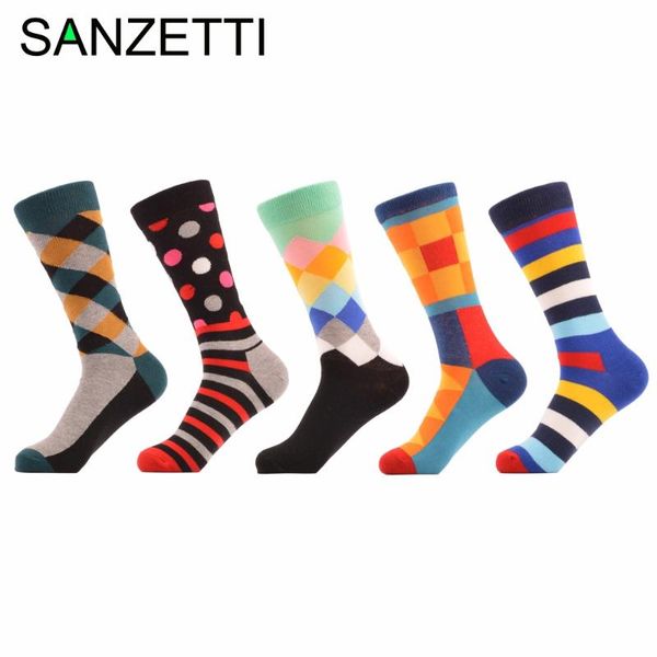 

sanzetti 5 pair/lot man colorful funny printing socks breathable spring autumn socks happy, Black
