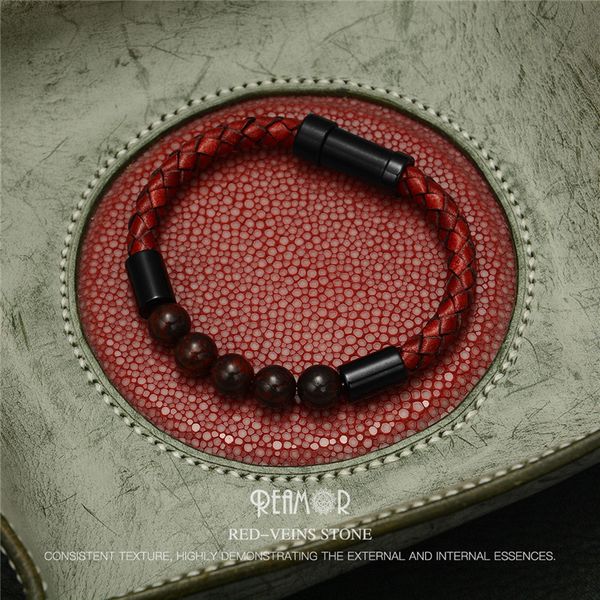 

ruimo tiger eyes leather bracelet natural stone genuine braided rope stainless steel magnetic clasp bracelet men trendy bangle, Golden;silver