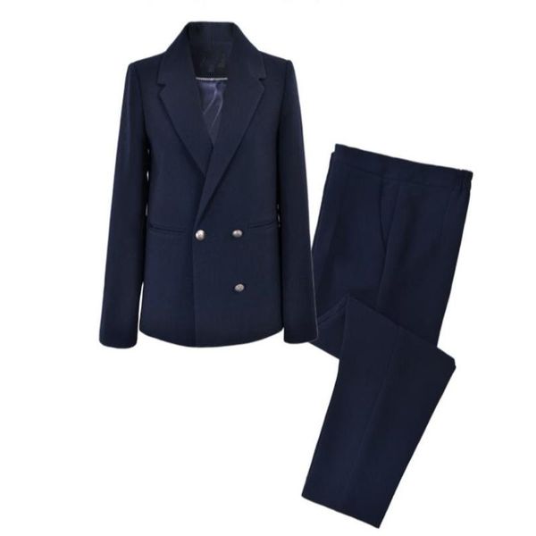 

women's two piece pants 2 sets double-breasted women suits office, White