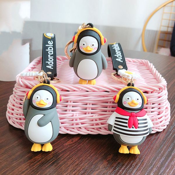 

2020 korean version of ins trend glue drop penguin key chain cute cartoon girl car keychains bag pendant key ring wholesale, Silver