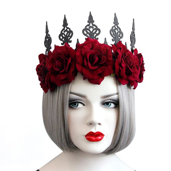 

decoration halloween headband red rose crown ladies fashion retro dance party