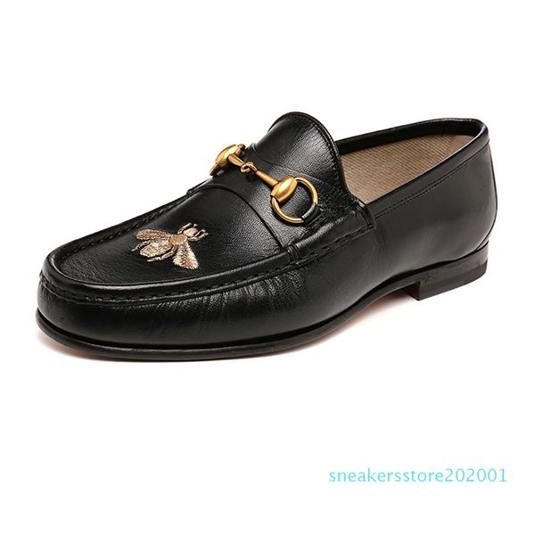 

1gublack cowhide bee embroidered metal horse buckle men's oxford shoes s01, Black
