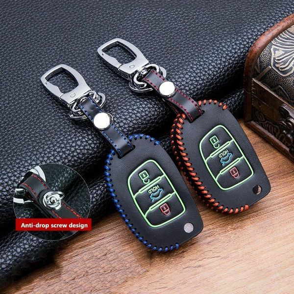 

leather hand-sewing key case for hyundai car solaris folding styling accessory