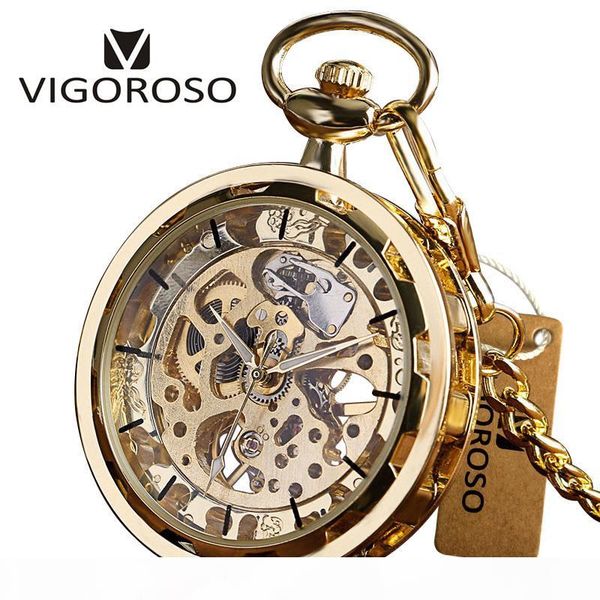 

gold tone steel steampunk transparent skeleton mechanical designerket watch hand winding open face fashion clock men women gifts c19010301, Slivery;brown