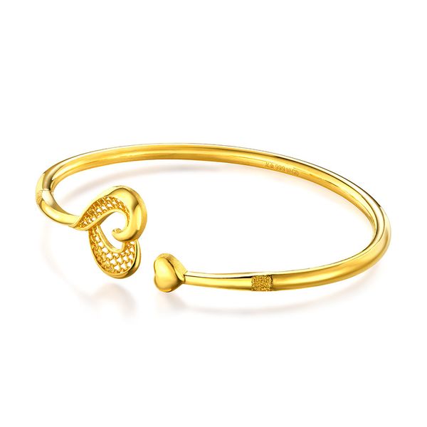 

solid 24k yellow gold bangle women heart bangle 11.87g, Black