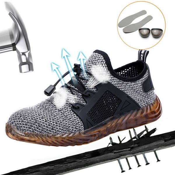 

dropshipping indestructible camox shoes men and women steel toe air safety boots puncture-proof work sneakers breathable shoes, Black