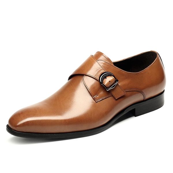 

mens buckle cow strap genuine leather pointed toe new fashion formal male dress shoes chaussures hommes en cuir black red