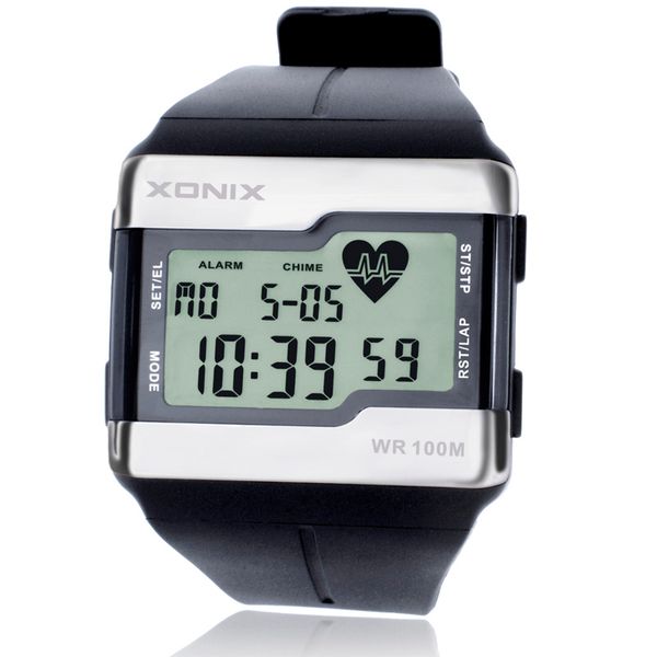 

wristwatches fashion heart rate monitor men sports health fitness calories watch 100 meters diving waterproof digital watches montre homme, Slivery;brown