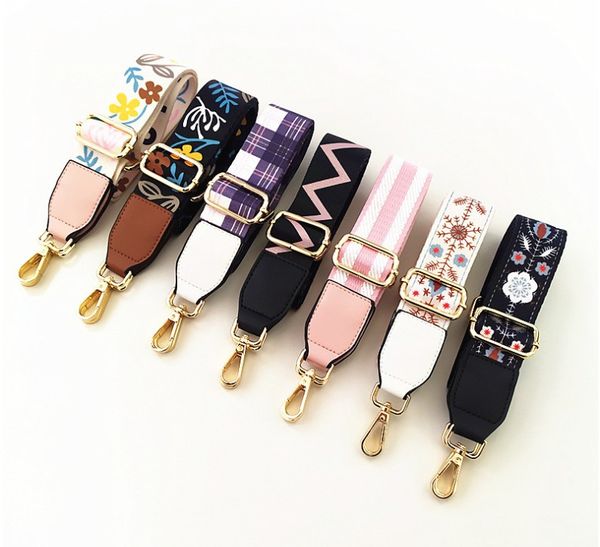 

fashion rainbow belt bag straps nylon flower women shoulder strap adjustable wide strap parts for bag accessories obag handle, Black