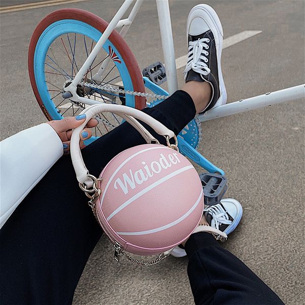 

small basketball handbag fashion women chains handbag creative letter shoulder messenger bag mini round tote