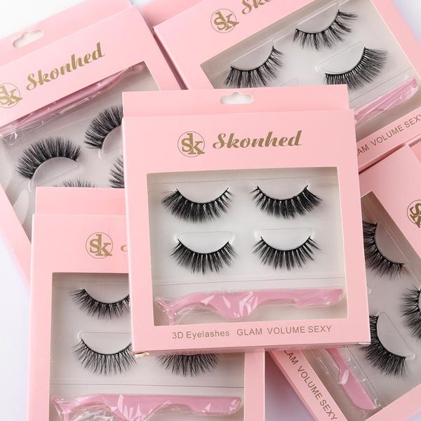

2 pairs 3d mink hair false eyelashes with 1 tweezer soft natural mink eyelash wispy thick fake lashes extension makeup tools