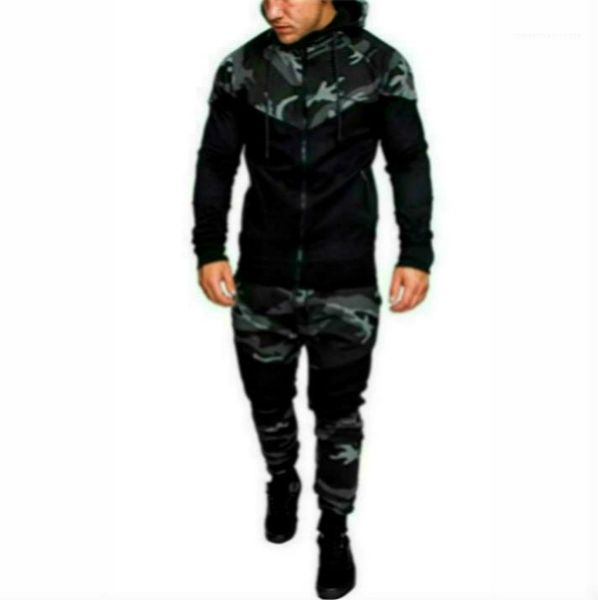 

tracksuits camouflage designer panelled hoodies pants 2pcs clothing sets pullover outfits mens clothes mens fashion hooded, Gray