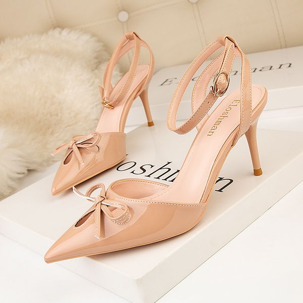 

fashion bow knot stiletto high heel point toes pumps woman shoes party wedding sandals one word with sandals tacones mujer party, Black