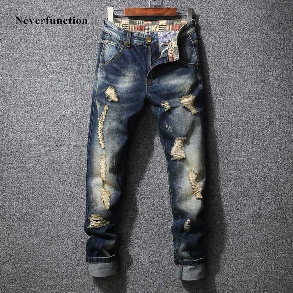 

2020 men skinny streetwear vintage ripped jeans trousers motorcycle men slim destroyed holes denim cargo pants plus size 28-40, Blue