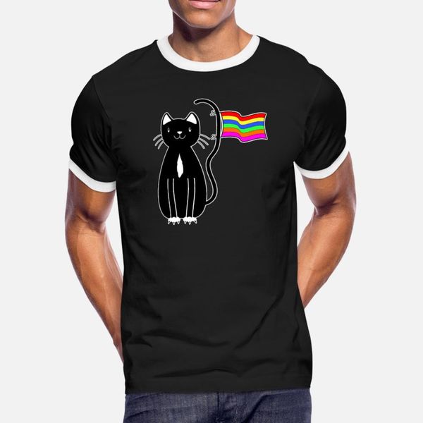 

house cat with rainbow gay pride flag lqbt lesbian t shirt men print tee shirt plus size 3xl unique crazy fashion spring autumn cool shirt