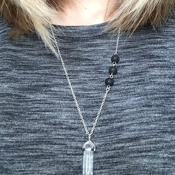 

women crystal necklaces volcanic hexagonal pendants bullet chains chakra natural stone column rock reiki fashion lava jewelry necklace qjuk