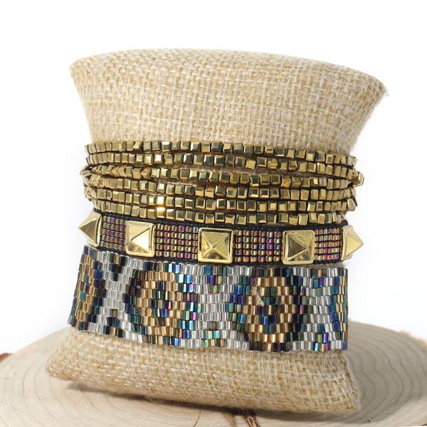 

rttooas geometries miyuki beaded bracelet women pulsera mujer 2020 handmade woven rivet jewelry wholesale, Golden;silver