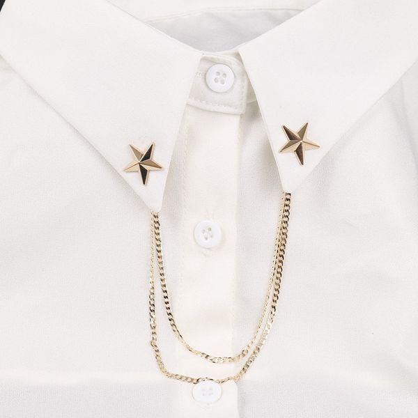 

gold double star angle pins metal chain brooches shirt blouse collar needle tassel lapel pins men women fashion jewelry, Gray