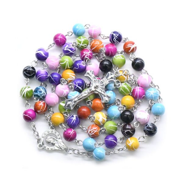 

fashion colorful beads 8mm beads cross necklace virgin mary religious prayer supplies friend gifts, Silver