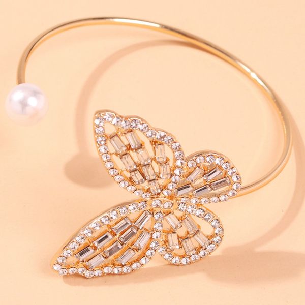 

1pcs gold color tone butterfly bracelets crystal rhinestone wide wrap arm bracelet cuff imitation pearl opening bangles cbl249, Black
