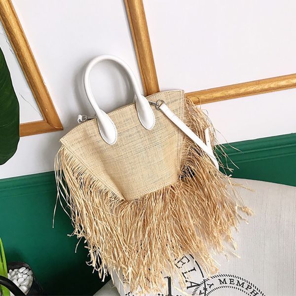

new 2020 fashion tassel handbag straw bag women beach woven bag tote fringed beach woven shoulder messenger