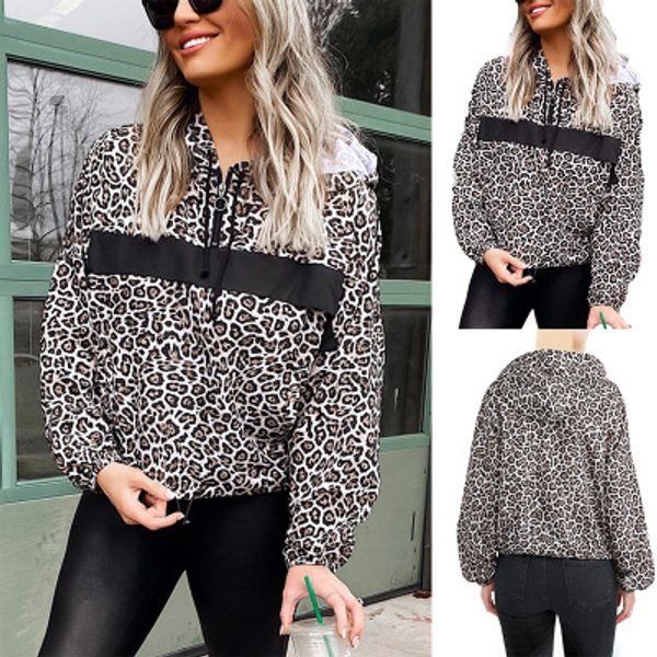 

womens casual autumn hoodies girls fashion leopard print sweatshirts 2020 trendy zip v-neck long sleeve hoodie hip hop style sell, Black