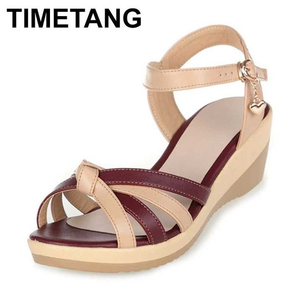 

timetangsandals mixed colors wedge sandals summer women shoes sandals big size real leather shoes woman fashion, Black