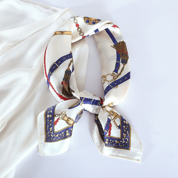 

fashion kerchief hair scarf for women neckerchief floral print silk satin head scarfs 60*60 cm square neck scarves for lady, Blue;gray