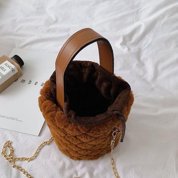 

ins ringer chain bucket bag girl shoulder crossbody women plush bags lady mini handbags autumn winter bag