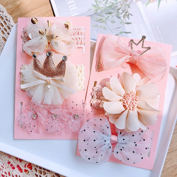 

3 pcs/set baby headband princess lace crown bows kids newborn hairband headbands for girls flower turban baby hair accessories, Slivery;white