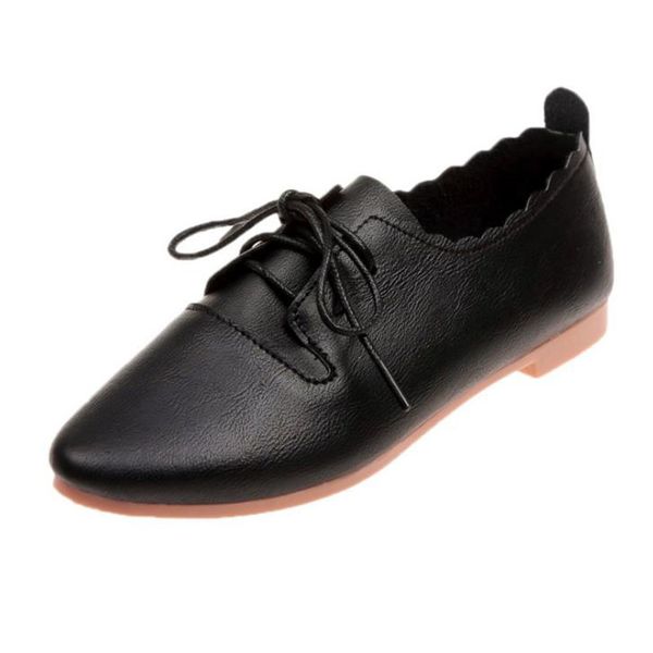 

2020 south korean single shoe women's fashion trend round head shallow lace up women's shoes small leather shoes lefu, Black