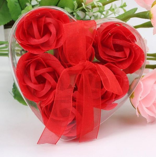 

6pcs=one box )mix colors heart-shaped rose soap flower for romantic bath soap valentine s gift lx1154