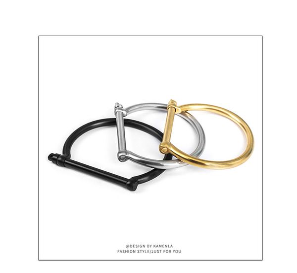 

db224 titanium steel couple bracelet with original naval style rectangular anchor hook and horseshoe buckle, Golden;silver