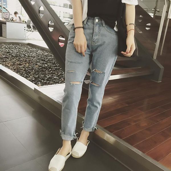 

high waist ripped pocket denim pants light blue zipper loose denim jeans pants female streetwear fashion vintage ma4