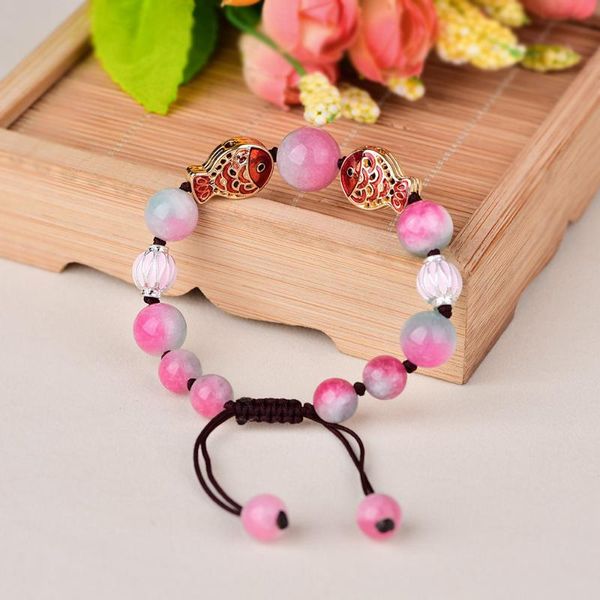 

zin xin pink apple stone hand knitted ethnic strand bracelets retro temperamental cloisonne charm bracelets woman bijoux, Golden;silver
