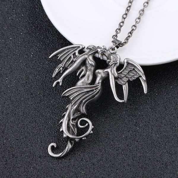 

zxmj dragon love necklace men vintage pendant collares bijoux for women jewelry choker gift new hot, Silver