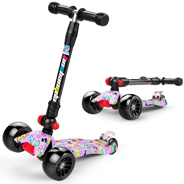 

children creative foldable widening flash wheel 4 wheeles height adjustable kick scooter ride on toys gift for children