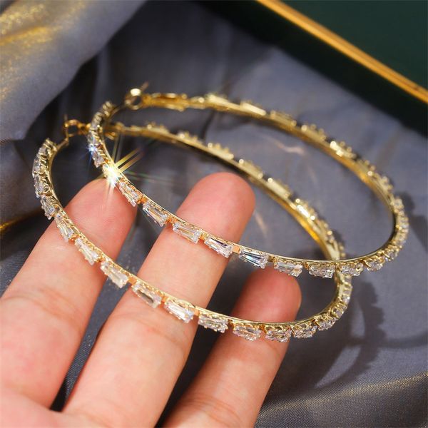 

european and american personalized exaggerated large round elegant zircon earrings trendy net red all-match earrings ornament, Golden