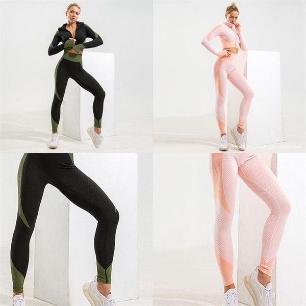 

seamless yoga set leggings fitness suit buttock lifting knitting suits body building long style sweat absorption women use 59 5tz b2, White;red