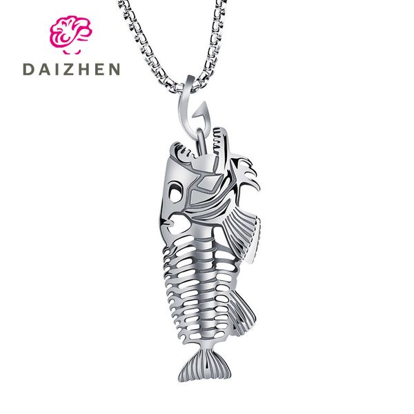 

chains creative europe and america stainless steel ornament pendant titanium necklace cool fish bone rack holiday gift, Silver