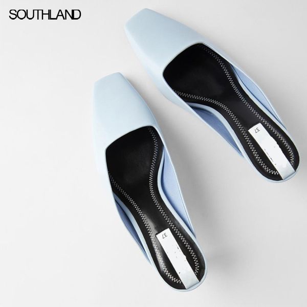 

southland 2020 summer new female mules shoes blue square toe thin heel shallow mouth euramerican singal shoes women brand, Black
