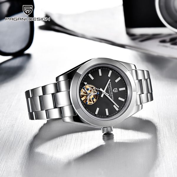 

wristwatches pagani design brand sapphire glass automatic watch reloj hombre luxury men mechanical wristwatch stainless steel 2021, Slivery;brown