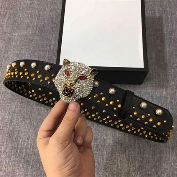 

classic belt with box diamond tiger buckle waist straps men jeans belts women fashions shorts girdle quality real leather belt, Black;brown