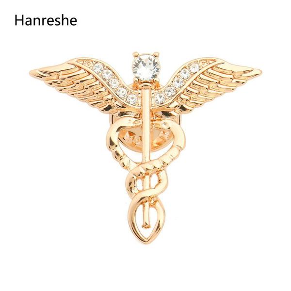 

gold rose gold color caduceus pin brooch fashion jewelry gift for // student crystal brooches for women, Gray