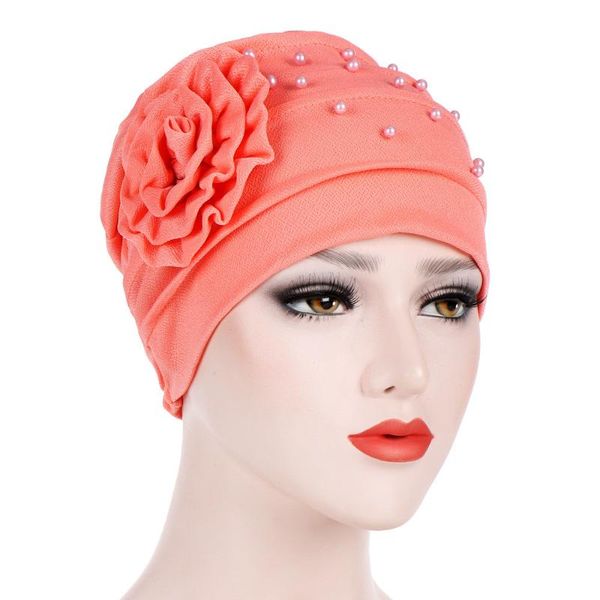 

summer beanies for women panhua beads solid color flower turban stretch turban hat chemo cap hair loss head scarf wrap cap l0406, Blue;gray