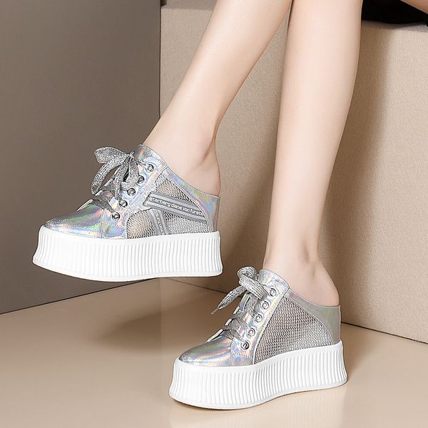 

2020 fashion cut-outs women shoes slippers summer closed toe wedge sandals genuine leather lady slides shoes woman, Black