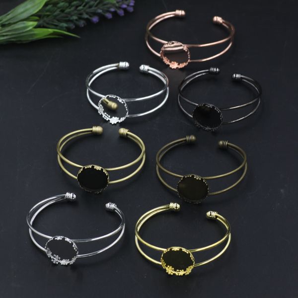 

bangle fit 20mm cabochon cameo mixed color crown brushed bracelet copper base findings tray bezel, Black